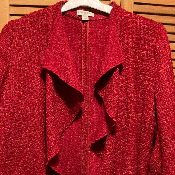 Coldwater Creek Red Waterfall Boucle Draped Collar Jacket - Picture 3 of 16